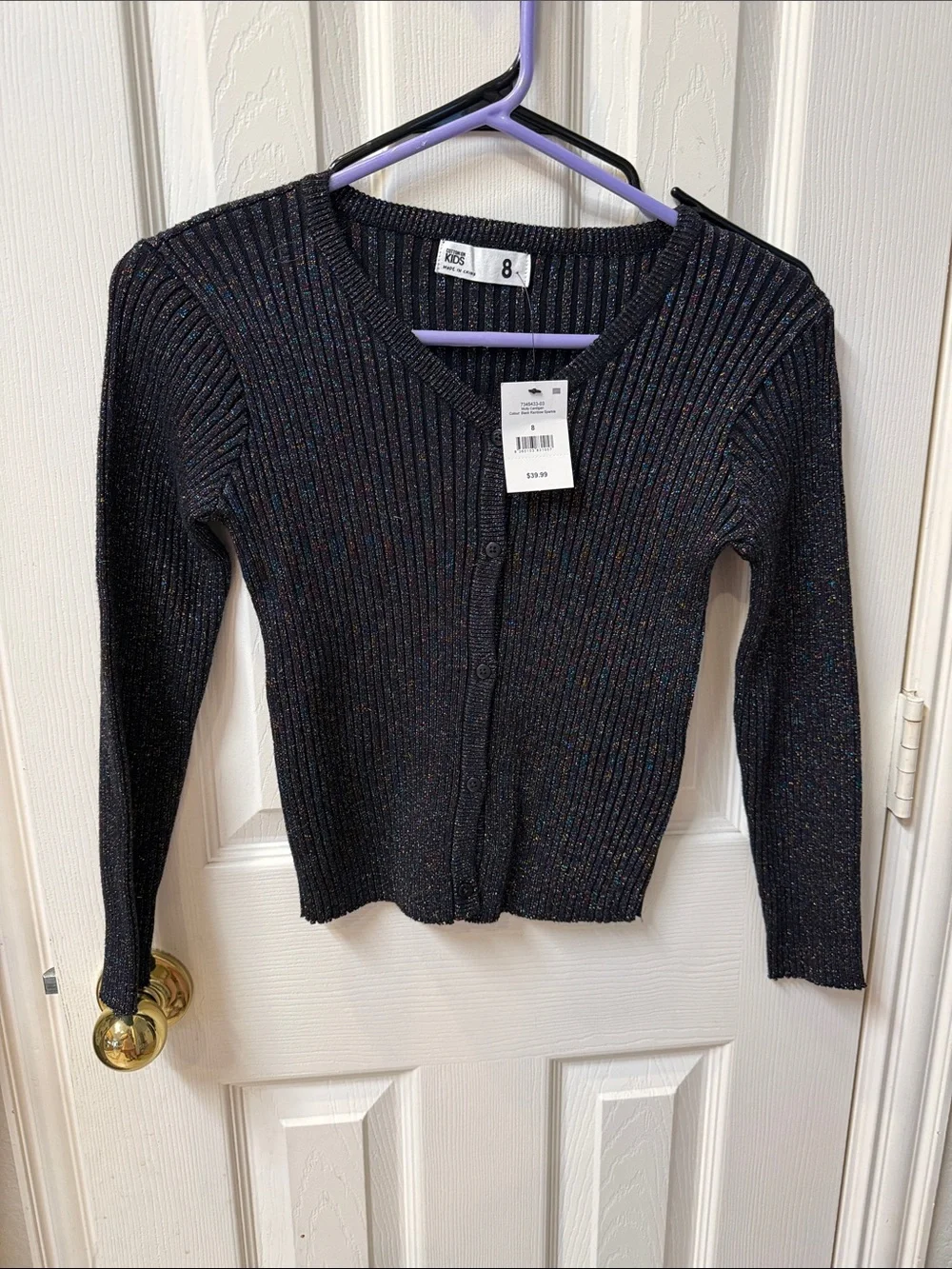 Cotton On Black Metallic Ribbed Button-Up girls Cardigan